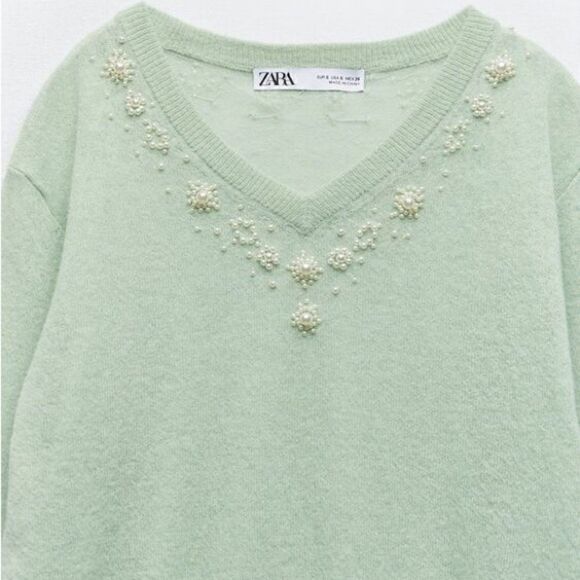 ZARA KNIT PEARLS SWEATER - Picture 9 of 10
